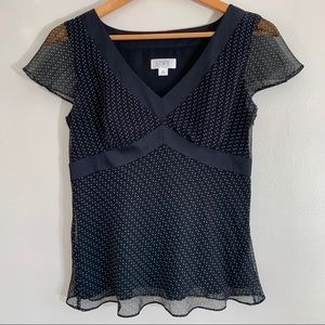 Ann Taylor Loft Black Polka Dot Ruffle Sleeve Top